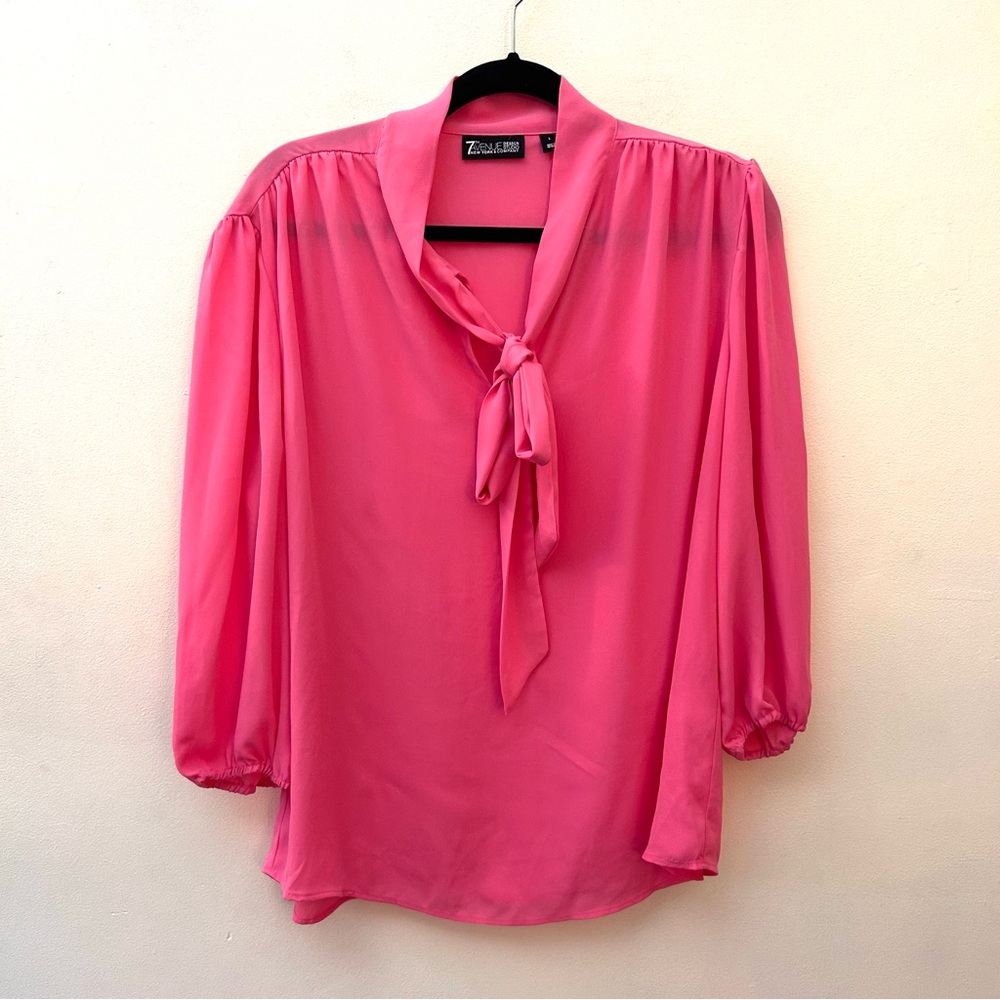 New York & Company pink bow tie collar pullover blouse 3/4 sleeves size large